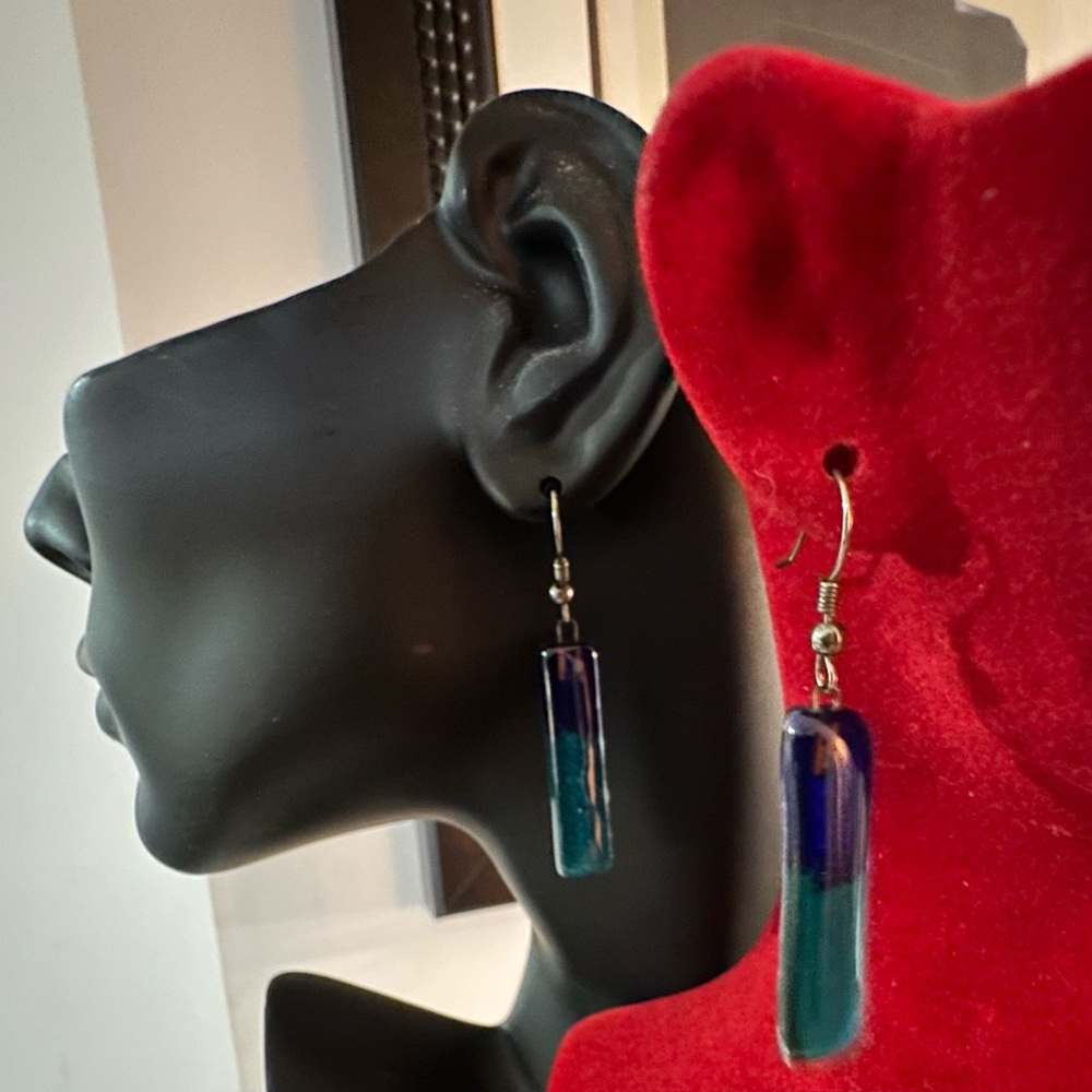 Glass Blue and Green Dangle Earrings